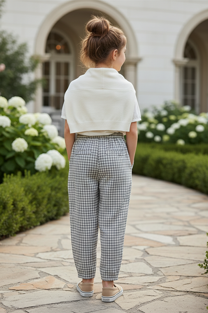 Pantalon En Lin Carreaux Vichy Ample Enfant - Gris - vue 2