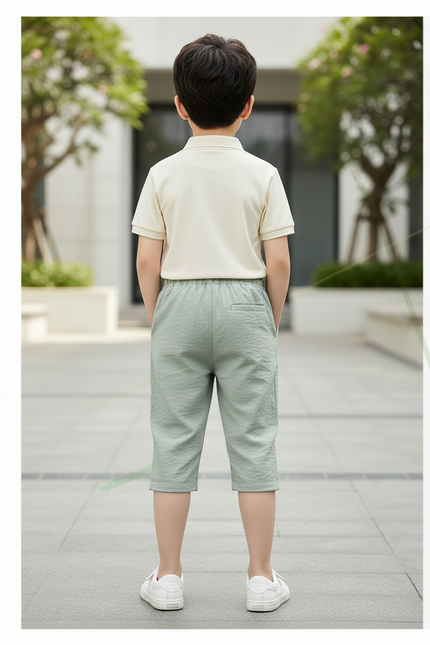 Pantalon En Lin Vert Clair Coton Décontracté Garçon - vue 2