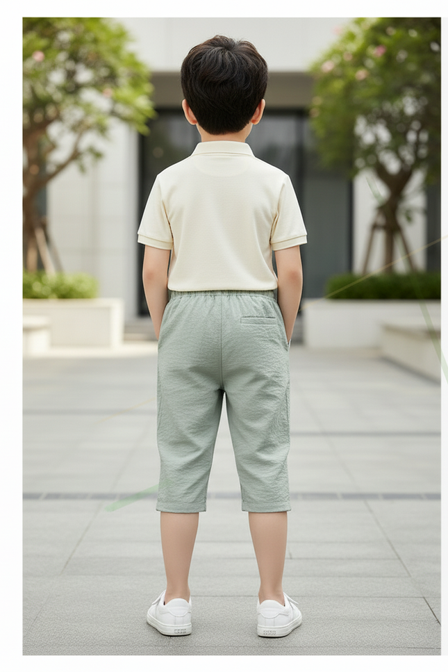 Pantalon En Lin Vert Clair Coton Décontracté Garçon - vue 2