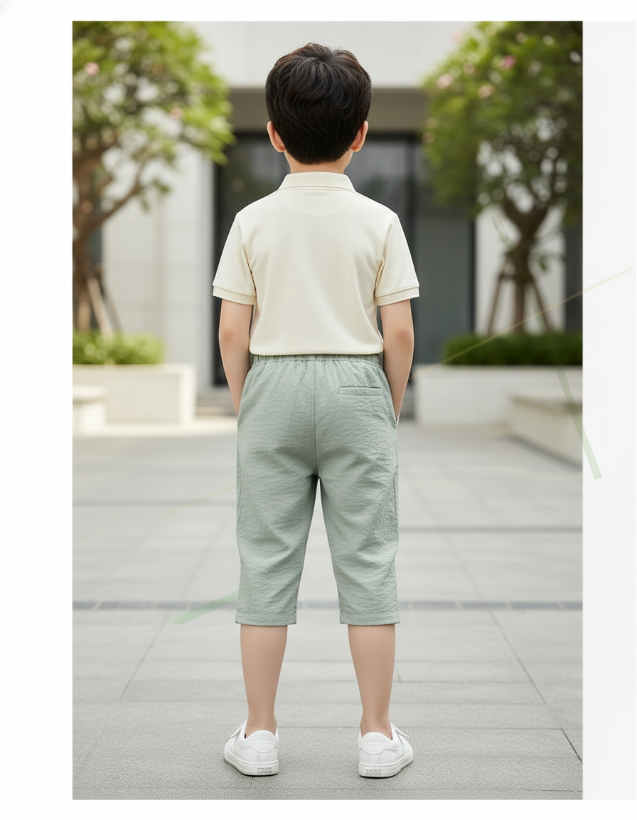 Pantalon En Lin Vert Clair Coton Décontracté Garçon - vue 2