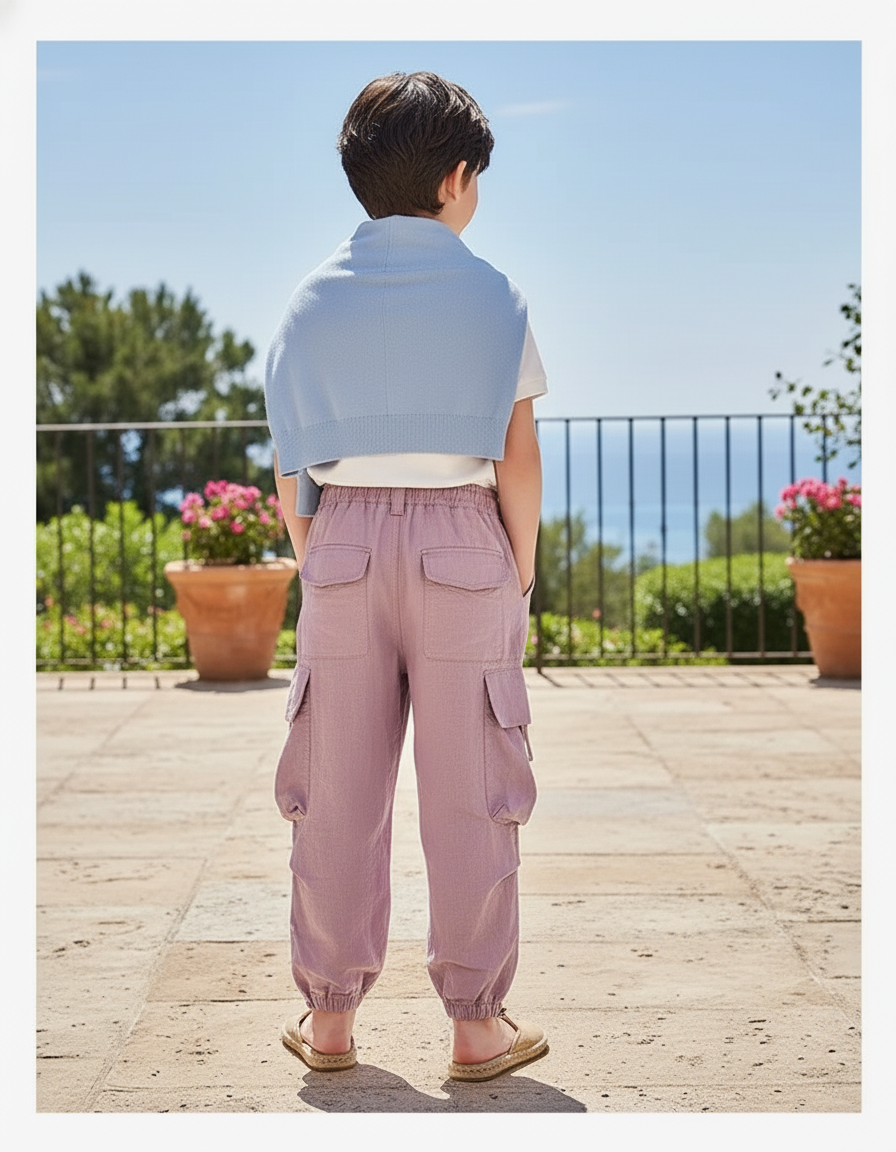 Pantalon En Lin Cargo Ample Violet Décontracté Enfant - vue 2