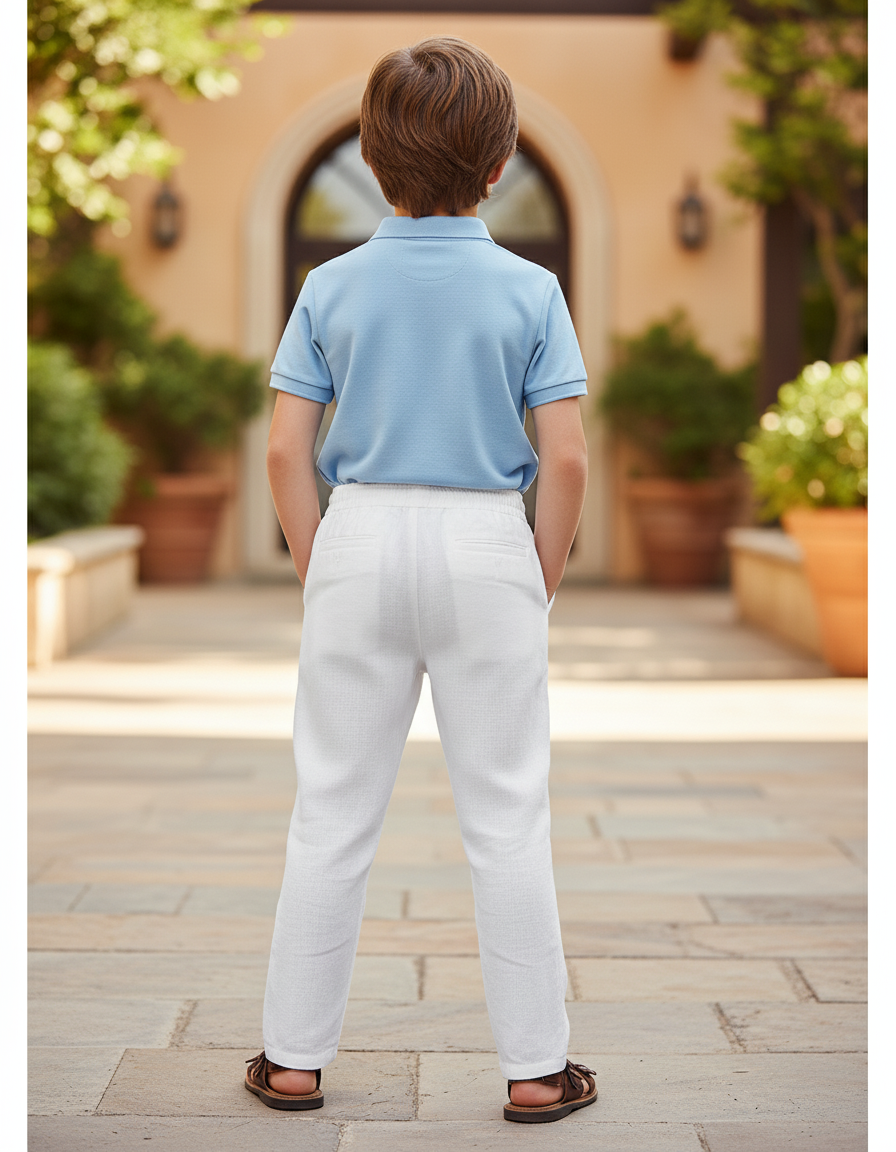 Pantalon En Lin Blanc Coupe Droite Décontracté Enfant Garçon - vue 2