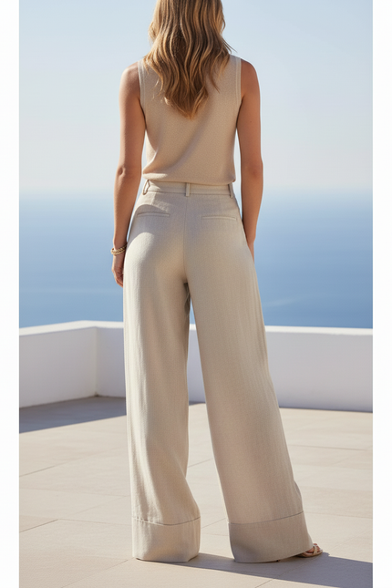 Ensemble Gilet Pantalon Lin - Beige - vue 2