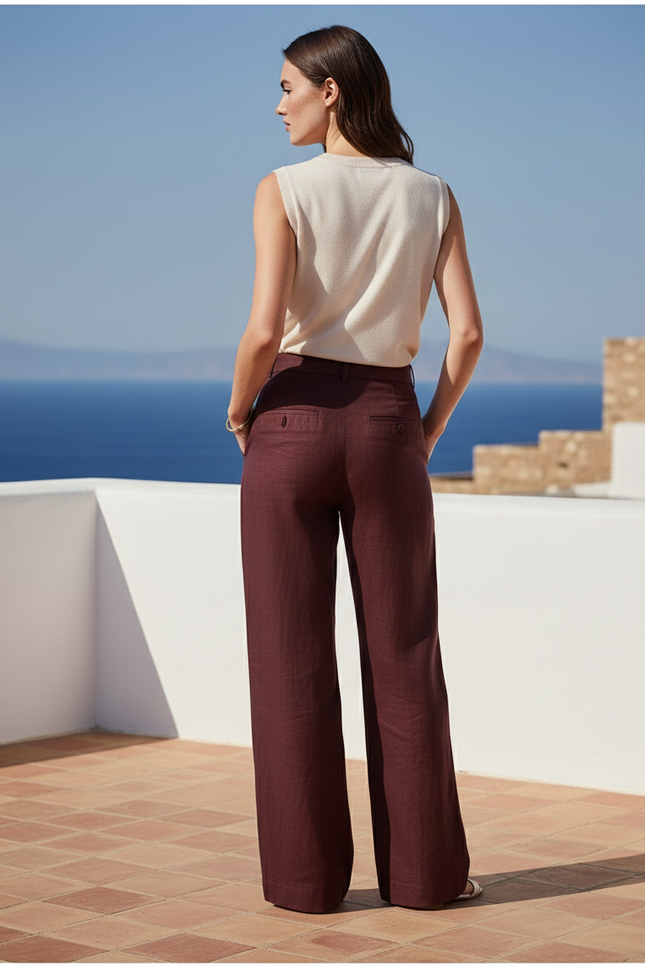 Pantalon Lin Chocolat - Bordeaux - vue 2