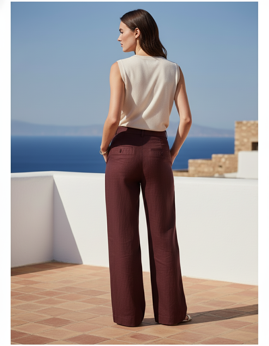 Pantalon Lin Chocolat - Bordeaux - vue 2