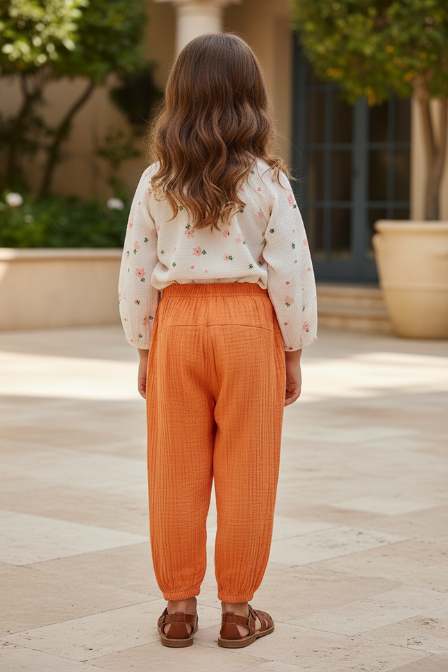 Pantalon En Lin Orange Ample Décontracté Enfant - vue 2