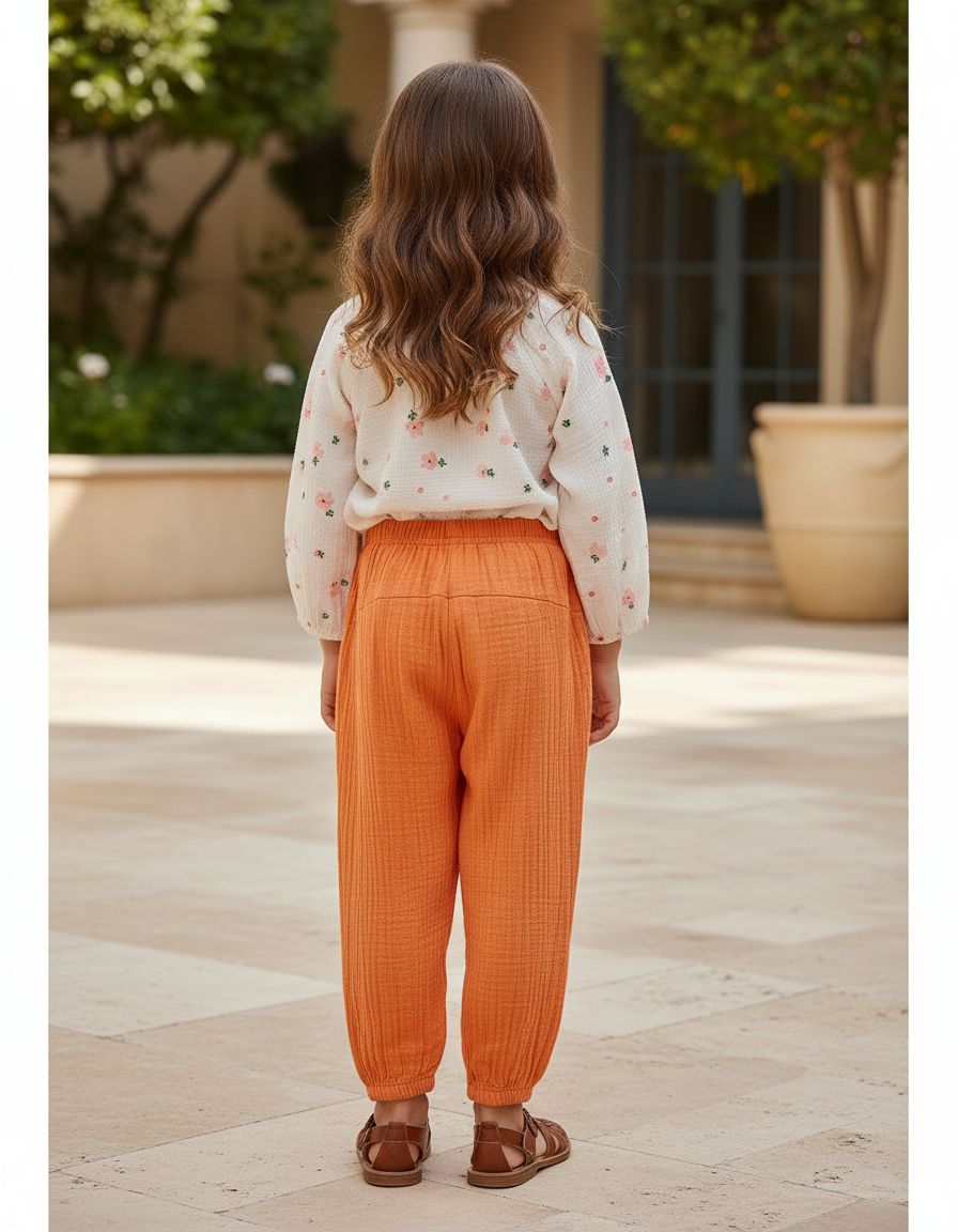 Pantalon En Lin Orange Ample Décontracté Enfant - vue 2