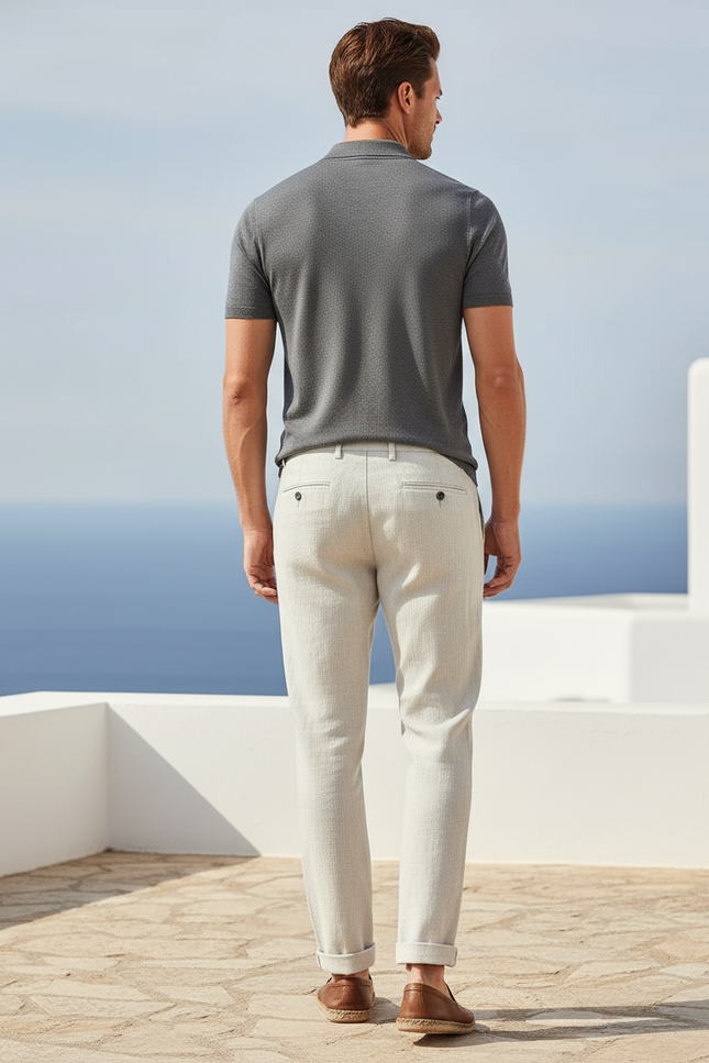 Pantalon Slim En Lin - Beige - vue 2