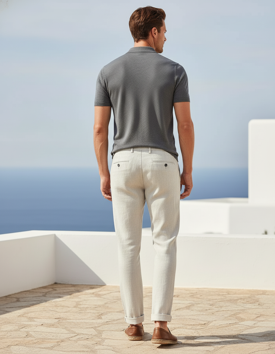 Pantalon Slim En Lin - Beige - vue 2