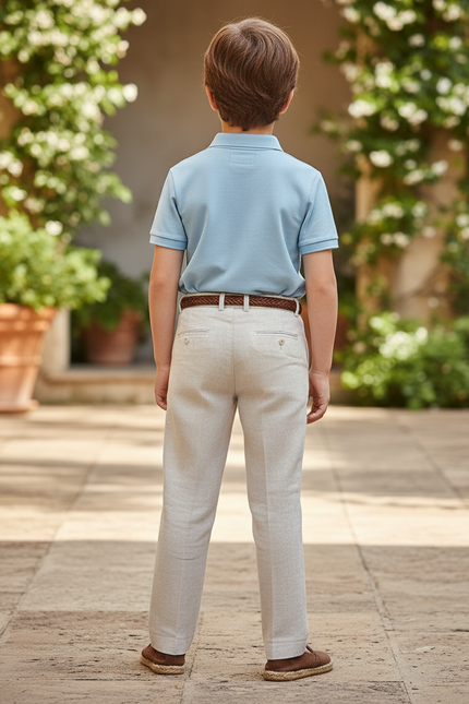 Pantalon En Lin Enfant Droit Beige Élégant Décontracté - vue 2