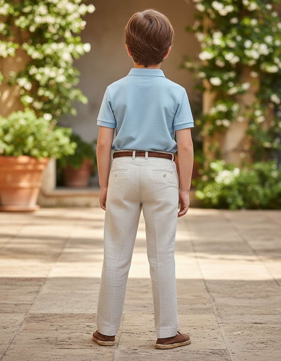 Pantalon En Lin Enfant Droit Beige Élégant Décontracté - vue 2