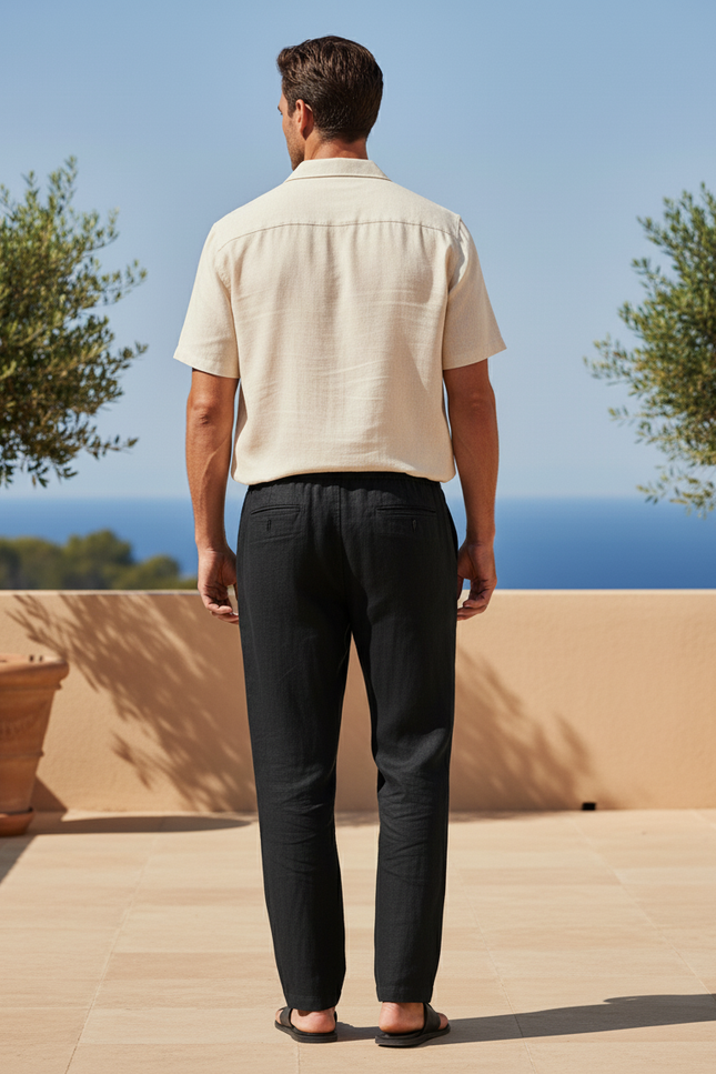 Pantalon En Lin Homme Noir Coupe Ample - vue 2