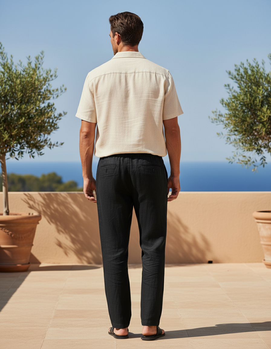 Pantalon En Lin Homme Noir Coupe Ample - vue 2