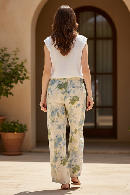 Pantalon En Lin Imprimé Abstrait Fluide Estival - Multicolore - vue 2