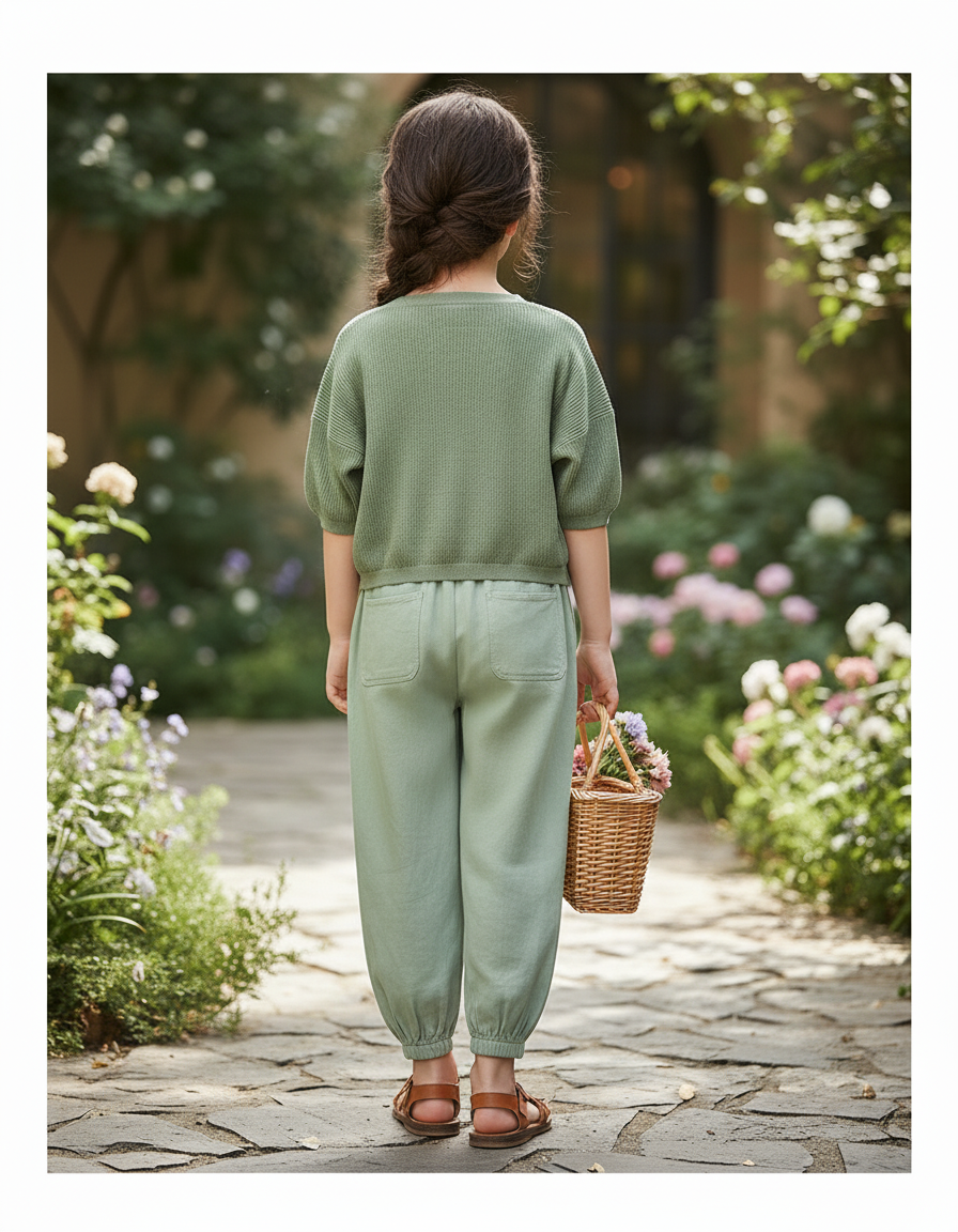 Pantalon En Lin Vert Ample Confortable Enfant Léger - vue 2