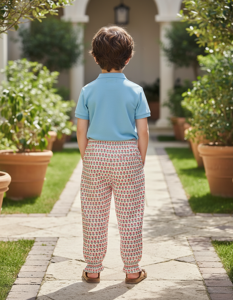 Pantalon En Lin Imprimé Floral Ample Enfant Élastique - vue 2