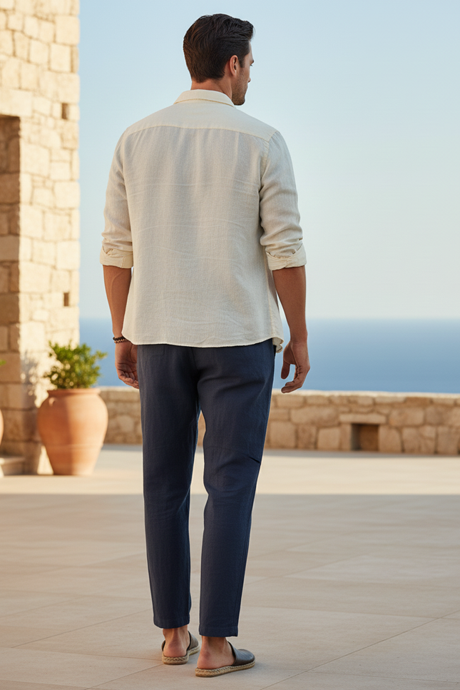 Pantalon Lin Homme Italien - Marine - vue 2