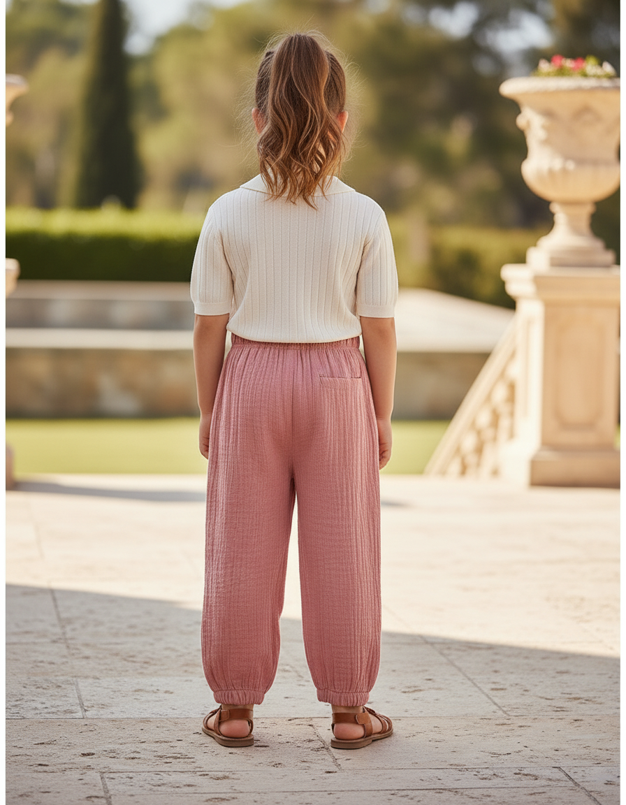 Pantalon En Lin Rose Gaze Ample Enfant - vue 2
