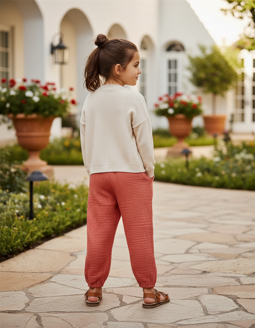 Pantalon En Lin Harem Coton Respirant Enfant Saumon - Orange - vue 2