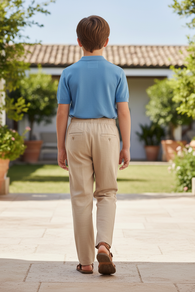 Pantalon En Lin Beige Droit Décontracté Enfant - vue 2
