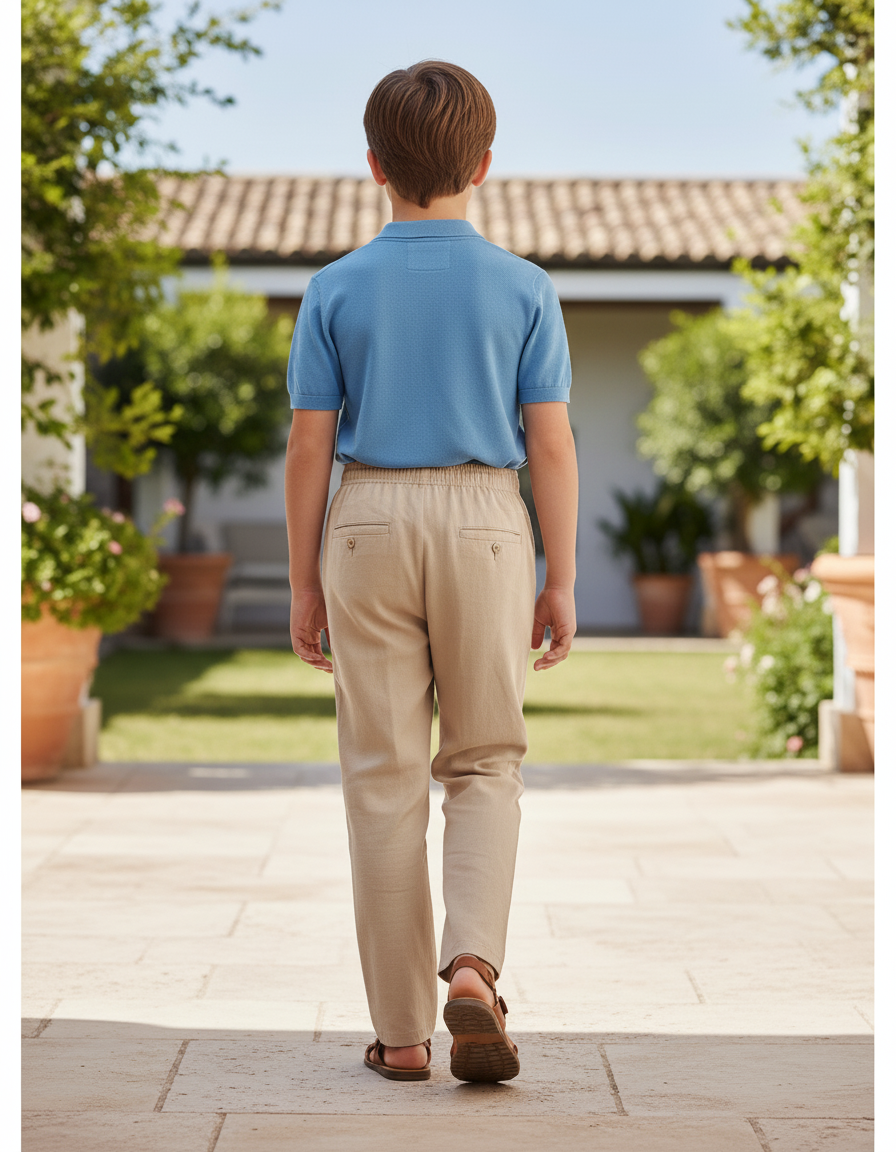 Pantalon En Lin Beige Droit Décontracté Enfant - vue 2