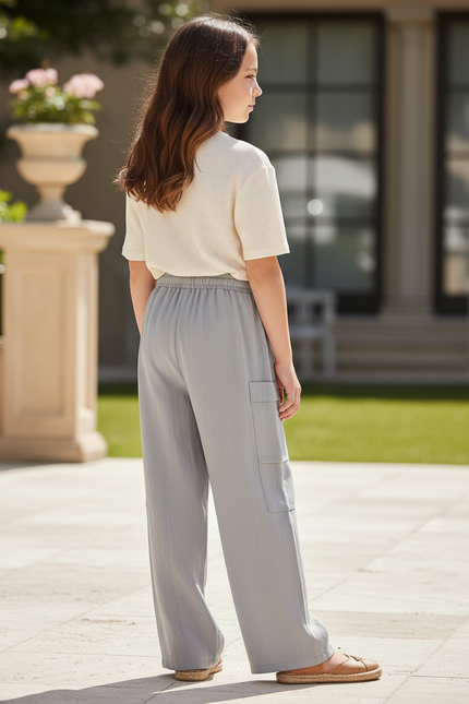 Pantalon En Lin Gris Ample Décontracté Enfant - vue 2