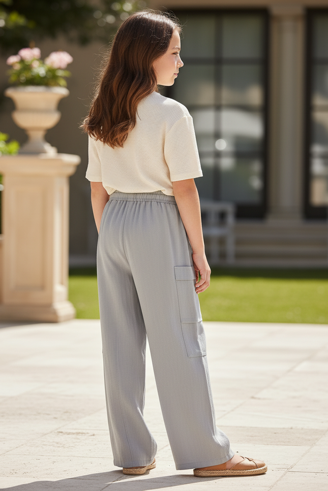 Pantalon En Lin Gris Ample Décontracté Enfant - vue 2