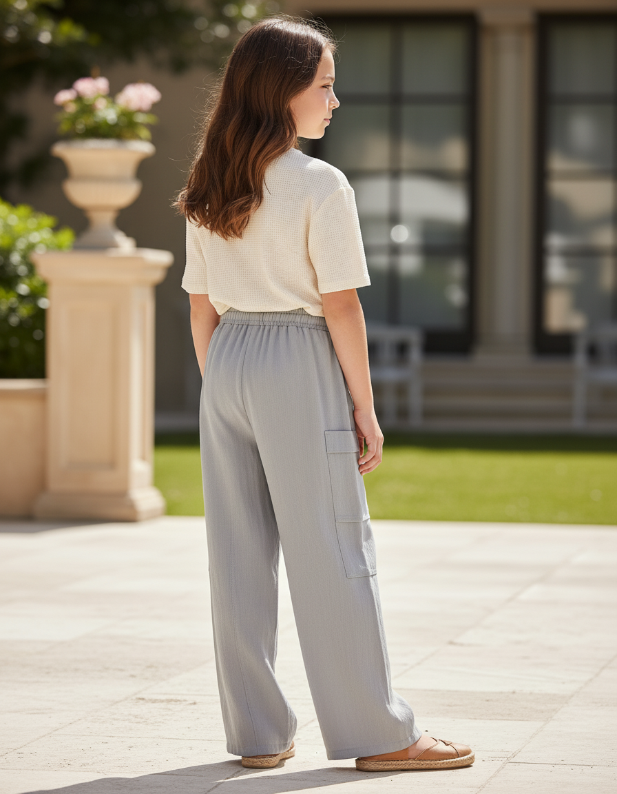 Pantalon En Lin Gris Ample Décontracté Enfant - vue 2