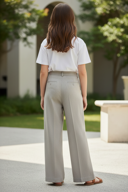 Pantalon En Lin Gris Ample Droit Élégant Décontracté - vue 2