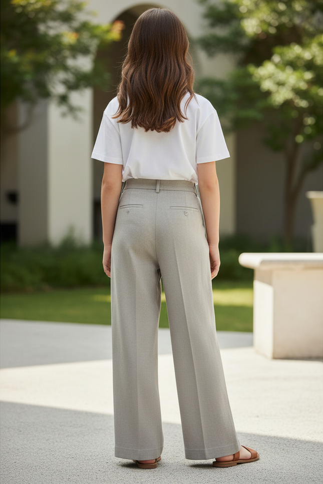 Pantalon En Lin Gris Ample Droit Élégant Décontracté - vue 2