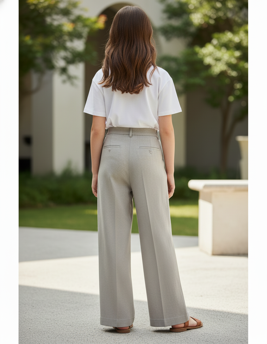 Pantalon En Lin Gris Ample Droit Élégant Décontracté - vue 2