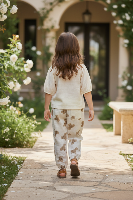 Pantalon En Lin Enfant Ample Motif Ours Mignon - Imprimé - vue 2