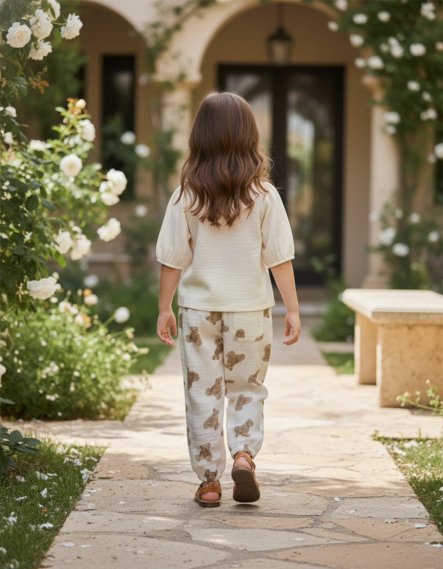 Pantalon En Lin Enfant Ample Motif Ours Mignon - Imprimé - vue 2