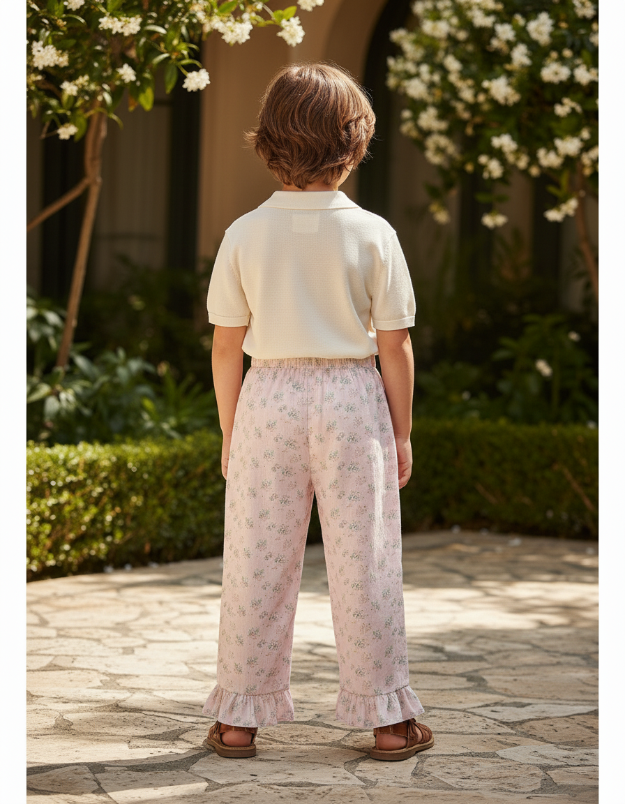 Pantalon À Bord Frangé En Lin Mélangé - Rose - vue 2