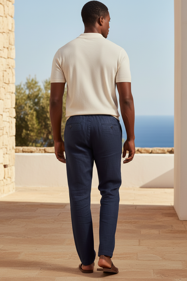 Pantalon En Lin Bleu - Marine - vue 2