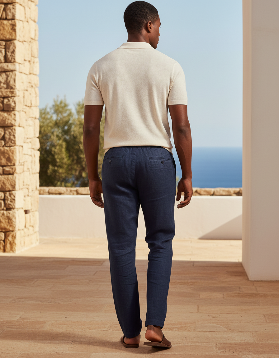 Pantalon En Lin Bleu - Marine - vue 2