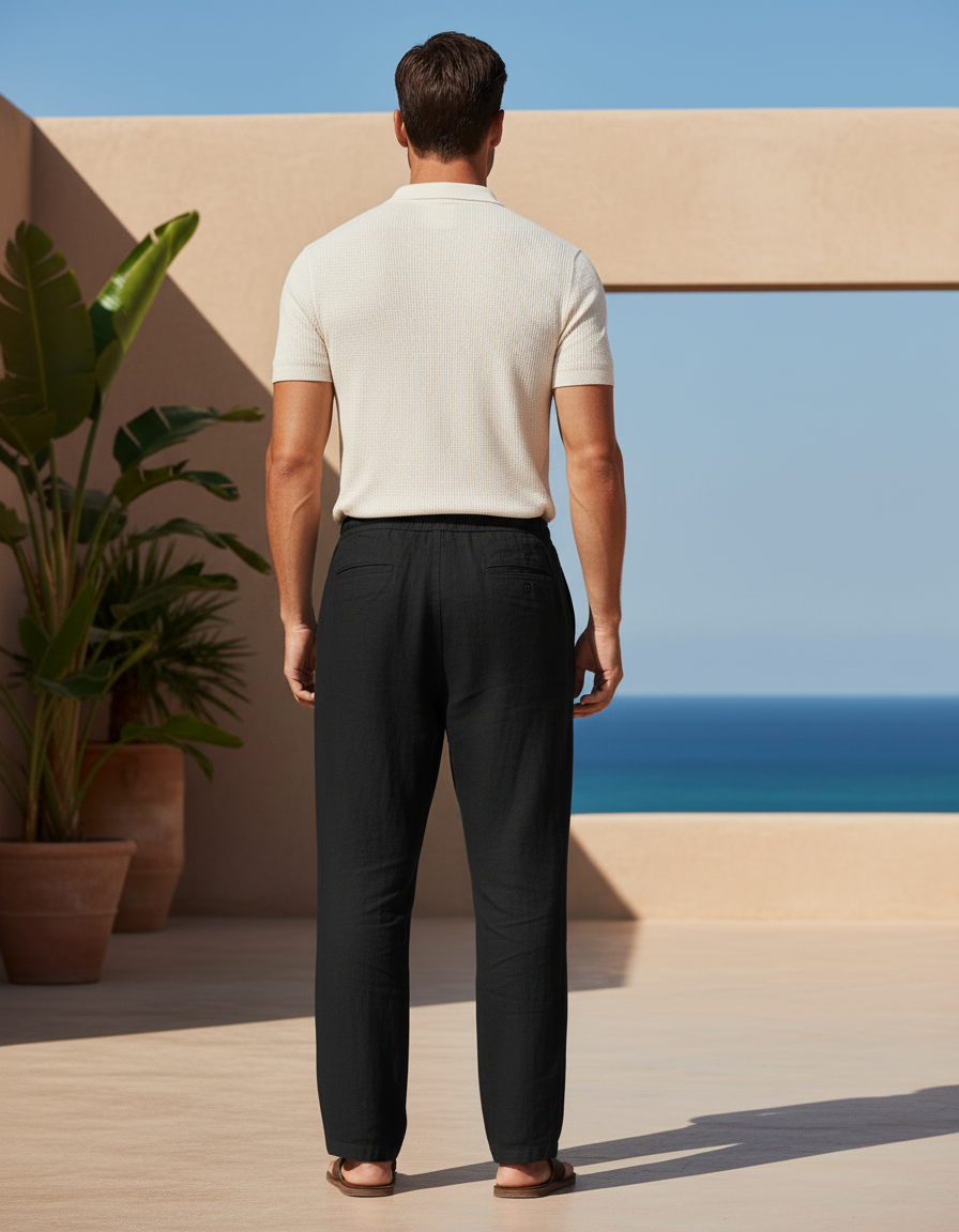 Pantalon En Lin De Qualité - Noir - vue 2