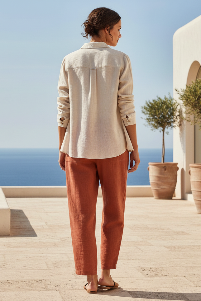 Pantalon Lin Rouille - Orange - vue 2