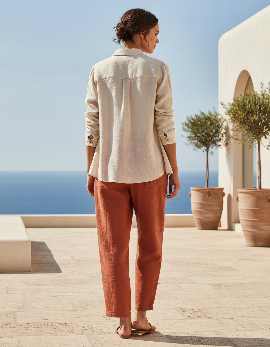 Pantalon Lin Rouille - Orange - vue 2