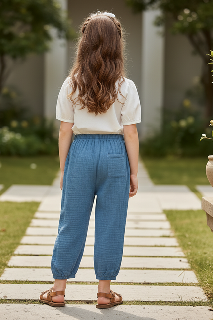 Pantalon En Lin Bleu Ample Décontracté Enfant Léger - vue 2