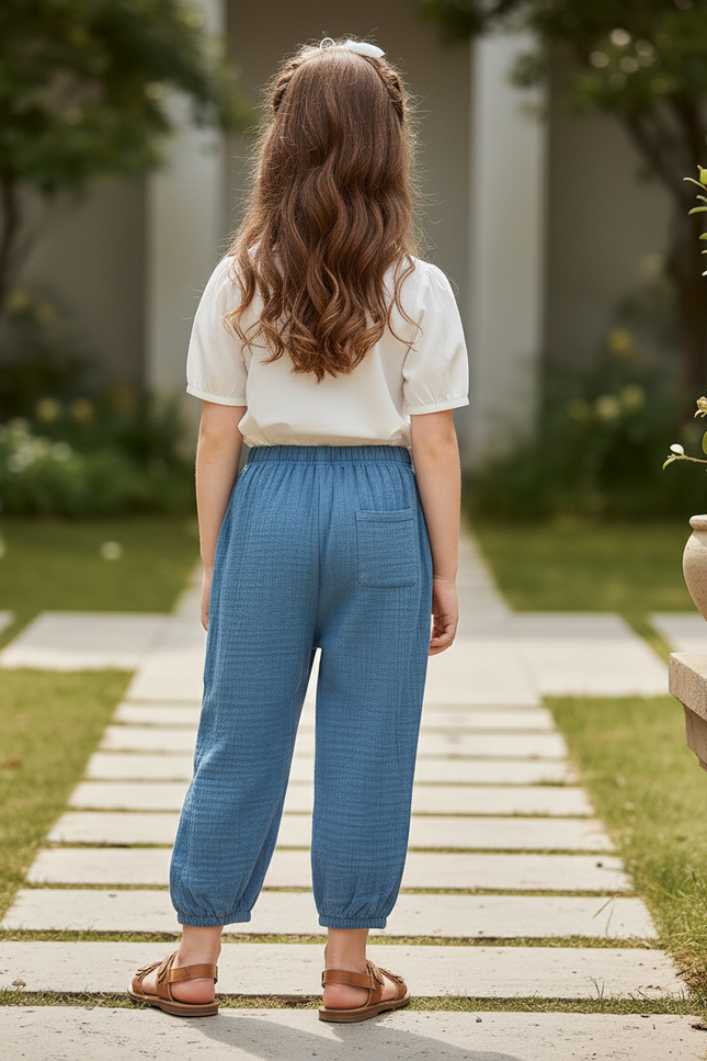 Pantalon En Lin Bleu Ample Décontracté Enfant Léger - vue 2