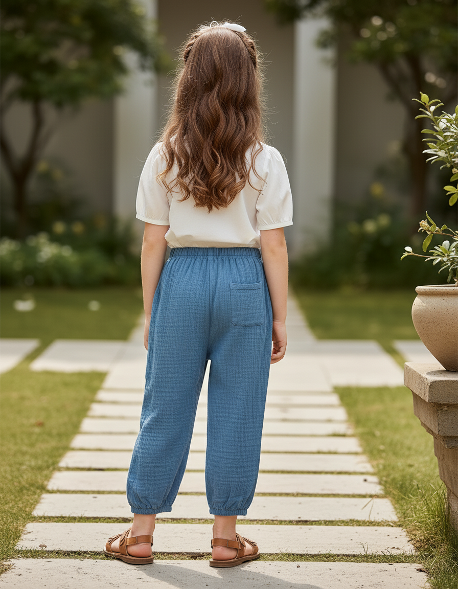 Pantalon En Lin Bleu Ample Décontracté Enfant Léger - vue 2