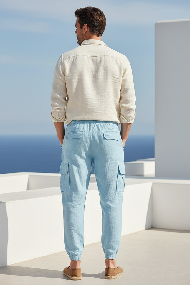 Pantalon Cargo Lin Homme - Bleu - vue 2