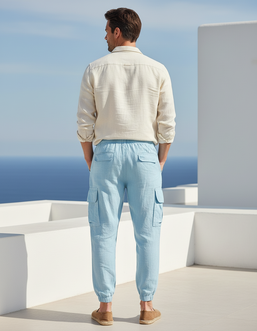 Pantalon Cargo Lin Homme - Bleu - vue 2