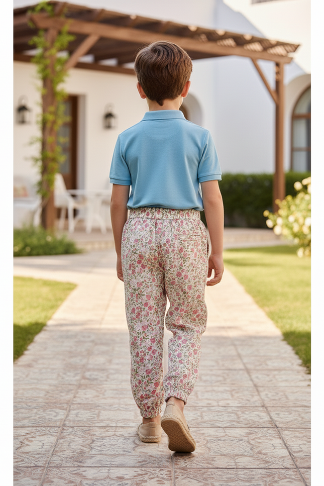 Pantalon En Lin Floral Rose Ample Enfant - vue 2