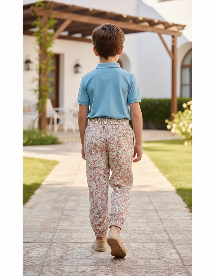 Pantalon En Lin Floral Rose Ample Enfant - vue 2