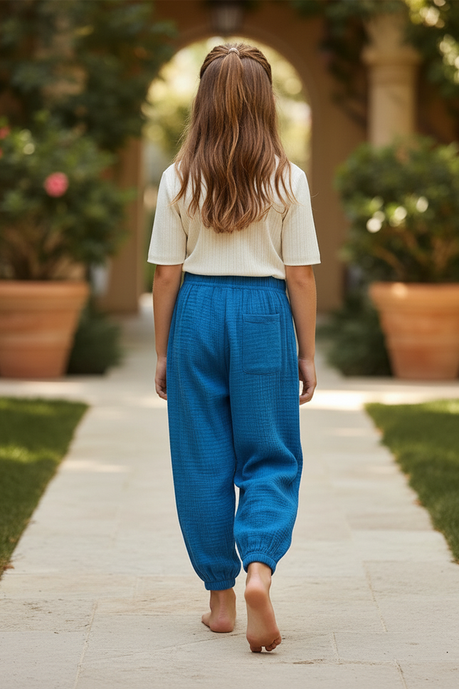 Pantalon En Lin Bleu Ample Gaze Respirant Enfant - vue 2
