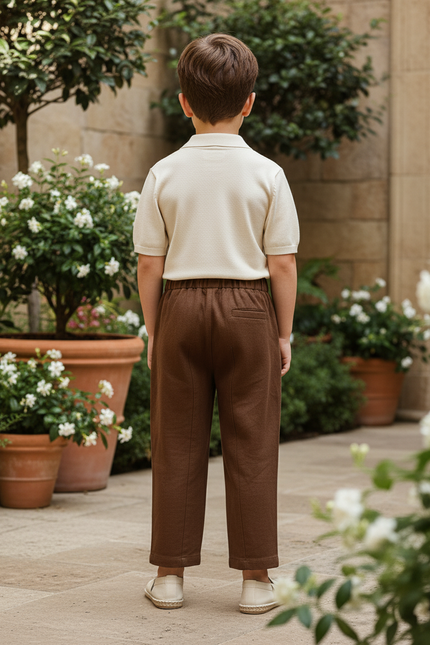 Pantalon En Lin Marron Ample Plissé Enfant Décontracté - vue 2