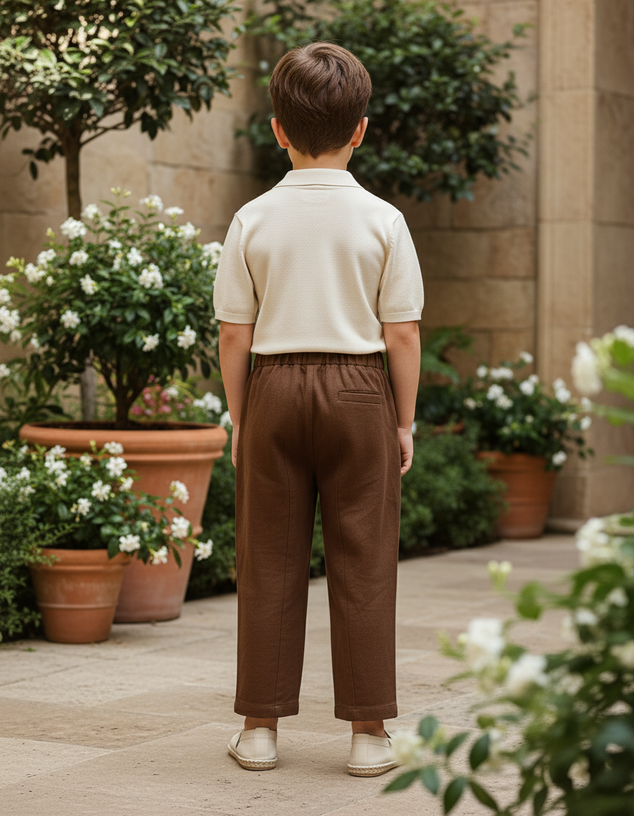 Pantalon En Lin Marron Ample Plissé Enfant Décontracté - vue 2