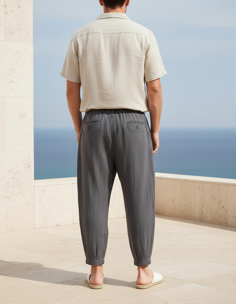 Pantalon En Lin Homme Ample Décontracté Gris Chiné - vue 2